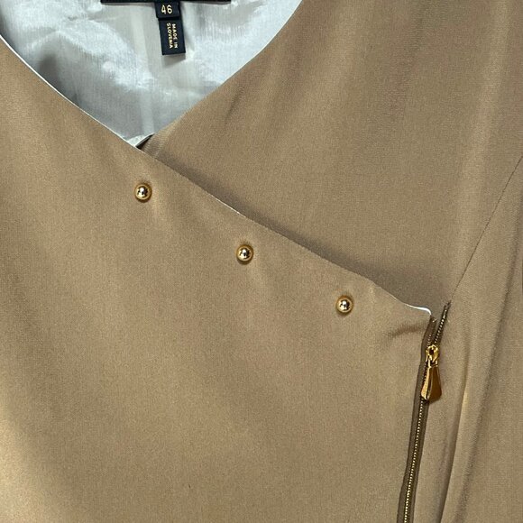 Escada Womens Solid Brown Asymmetric Gold Zipper Blazer Jacket Size 46 XL READ - Picture 4 of 8